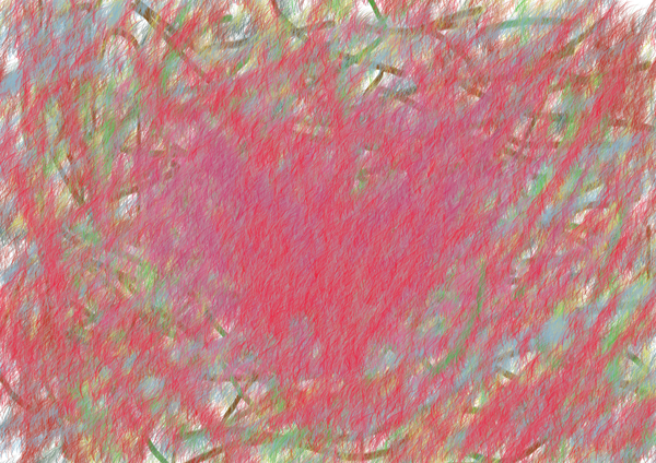 an abstract, vaguely heart-shaped pattern in pink and red